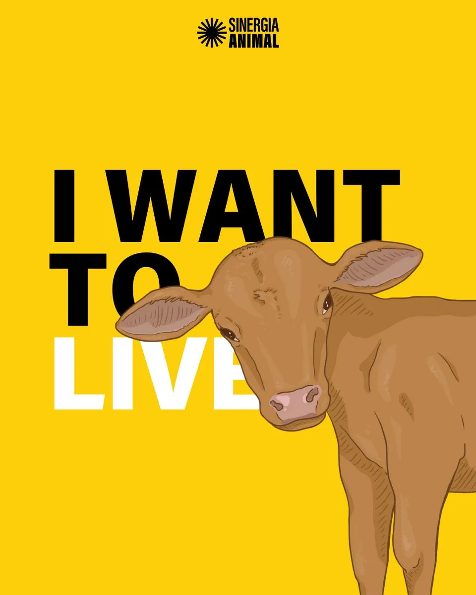 logo with calf and background text 'I want to live'